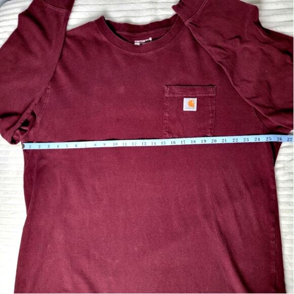 Carhartt XL Long Sleeve Pocket T-Shirt Maroon Workwear Loose Fit Utility Rugged - Picture 4 of 9